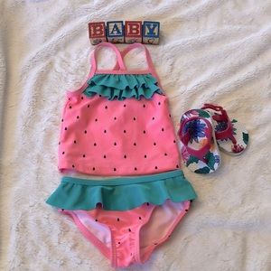 🏝Carter’s 2 piece baby Swimsuit+flip flops sz3M